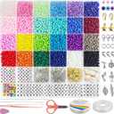 Redtwo 4mm Glass Seed Beads for Jewelry Bracelet Making Kit, Small Beads Friendship Bracelet Kit, Tiny Waist Beads with Letter Beads and Elastic String, DIY Art Craft Girls Gifts