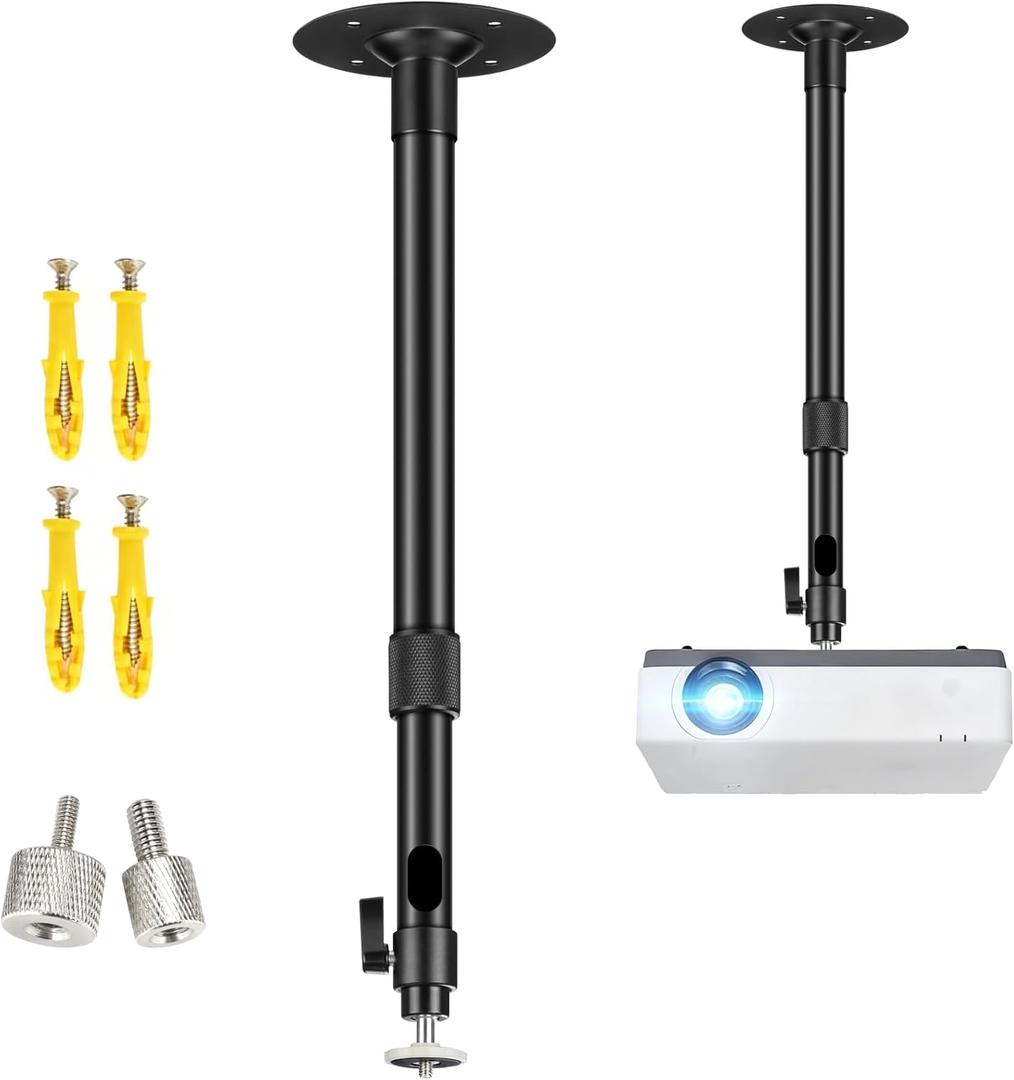 2-Be-Best Upgraded Projector Mount, Extending Projector Ceiling Mount Projectors Wall Mount with Extendable Length 14-24 in / 37-62 cm Adjustable 360 Angle Rotatable Projectors Mounts Black
