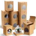 Fullhawl 20 Pack Christmas Ornaments Balls Boxes 3.2''x 3.2"x 4.2" for 3.15''/80 mm Round Balls Gift Box with Lids and Window Xmas DIY Ornament Party Favor for Selling Cupcake Gift Packaging(Craft)