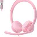 USB-C/USB-A Wired Headset with Noise Cancelling Microphone | On-Ear Office Headphones for PC/Laptop | Mute Button & All-Day Comfort for Call Center, Video Conferencing, Remote Work,Online Class-Pink
