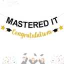 3 x Mastered It Graduation Decorations Gold and Black Glittery Congratulation Banner Congrats Grad Decor for Class of 2025 Party