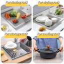 Sayehuanye Roll Up Dish Drying Rack, 17.7" x 11.8" Over The Sink Dish Drying Rack, Kitchen Dish Rack Foldable Dish Drainer, Stainless Steel Dish Drying Rack for Kitchen Sink Counter Storage (Grey)