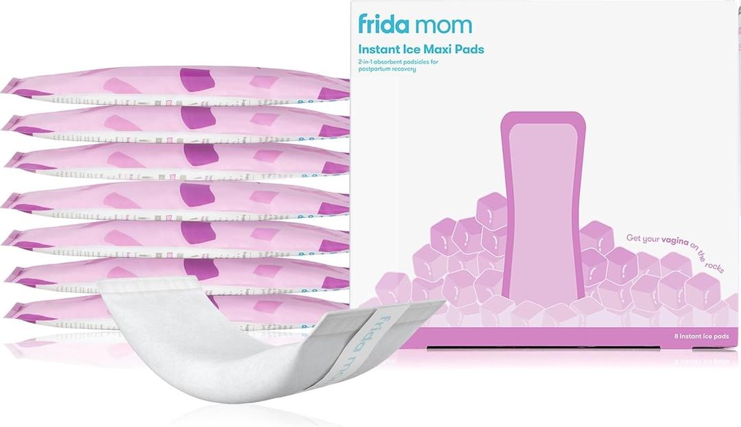 Frida Mom 2-in-1 Postpartum Pads, Absorbent Perineal Ice Maxi Pads, Instant Cold Therapy Packs and Maternity Pad in One, 8ct