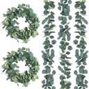 Artificial Eucalyptus Garland Set 6.5 ft Long Realistic Hanging Leaves Vine Faux Greenery for Indoor Home Decor Dining Table Decor Wedding Backdrop Party Decorations (5,Eucalyptus)