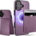for iPhone 16 Leather Wallet Case, Compatible with Magsafe, 2 in 1 Detachable Magnetic Card Holder, RFID Blocking Kickstand Credit Slots Flip Case for Men Women, Purple