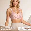 PQK Wireless Bras for Women Comfortable Seamless T Shirt Bras No Underwire V Neck Full Coverage Support and Lift (Size S Leopard Skin)