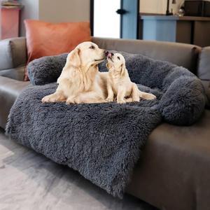 Tinaco Luxurious Calming Dogs/Cats Bed Mats, Washable Removable Couch Cover, Plush Long Fur Mat for Pets, Waterproof Lining, Perfect for Small, Medium and Large Dogs and Cats (Navy Blue, XXLPlus) (53.5"L x 41.0"W x 6.0"Th)