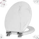 Angel Shield Marble Toilet Seat Durable Molded Wood with Quiet Close,Easy CleanQuick-Release Hinges (Elongated,White Marble) (Elongated-18.5)