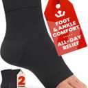 KEMFORD Ankle Compression Sleeve - 1-Pair, Plantar Fasciitis Braces - Open Toe Compression Socks for Swelling, Sprain, Neuropathy, Foot Arch Support for Men and Women - 20-30mmhg, M, Black