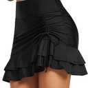 baleaf Women's High Waisted Adjustable Drawstring Ruffle Swim Skirt Bottoms Modest Tummy Control Swim Skort with Pocket Liner
(Black, 2XL) 