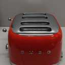 SMEG 4 Slice Toaster TSF03, Retro Stainless-Steel Toaster with Wide Slots for Bagels, 6 Browning Levels, Defrost Reheat Bagel Functions, Dual Controls, Crumb Trays,1800W - TSF03RDUS - Red