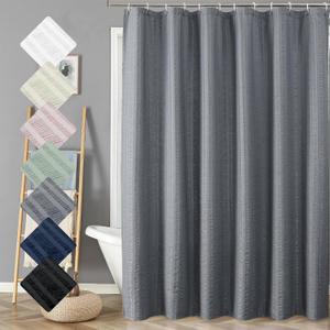 Aiyufeng Moga Extra Long Grey Shower Curtain 96 Inch Long, Embossed Texture Fabric Bathroom Shower Curtain, Large Hotel Bath Curtain with 12 Holes, 72Wx96H, Grey