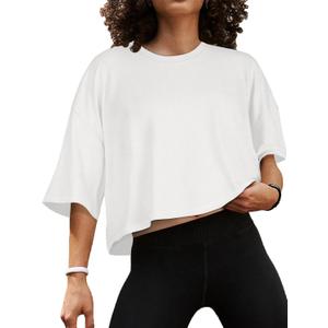 Summer Crop Tops for Womens Casual Half Sleeve Top Loose Fit Short Sleeve T Shirts Workout Oversized Tees (Medium)