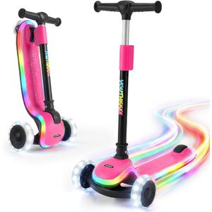 Kids Kick Scooter with LED Light-Up Wheels & Deck, 3-Wheel Folding Scooter for Ages 3-10, Adjustable Height, Extra Wide Anti-Slip Deck for Boys Girls