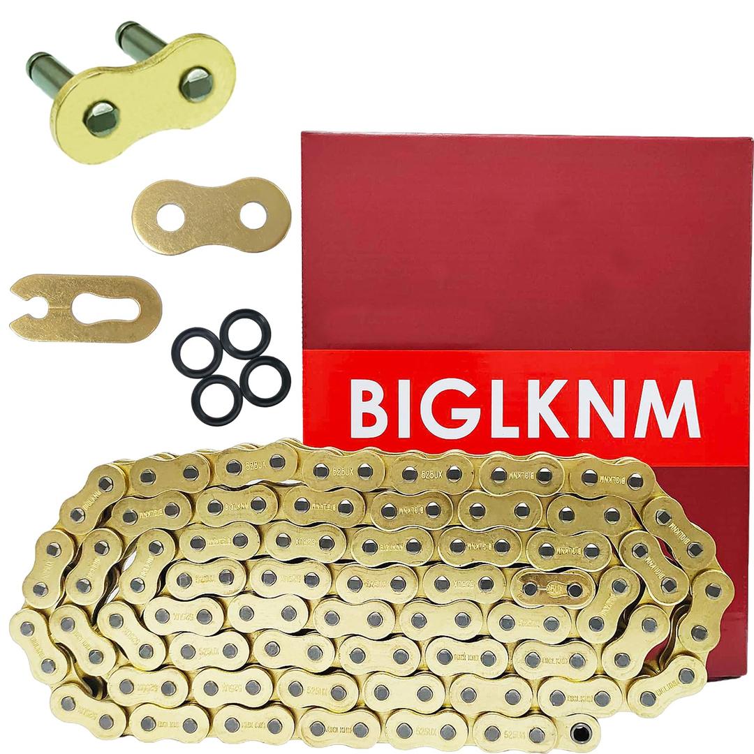 525 X-Ring Motorcycle Chain 108 Links with Connecting Master Link, Gold Drive Chain for Suzuki Honda Kawasaki Bicycles Motorcycle, Mini Bike, Dirt Bike, Bicycle