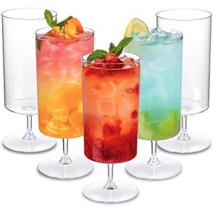 Ciaell 12 Pack Clear Plastic Wine Goblets - 14 Oz Plastic Wine Glasses with Short Stem - Disposable Water Drinking Cups for Juice, Cocktail, Wine, Party