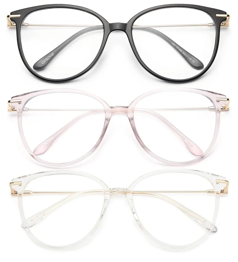 Gaoye Blue Light Blocking Glasses Women/Men, Fashion Cat Eye Fake Eyeglasses UV Ray Filter Computer Gaming Glasses (3 Pack, Black+Pink+Transparent)