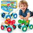 Monster Truck Toys, Light Up Monster Trucks for Boys Age 4-7, Toy Cars for Toddlers 1-3 with Shark Bull Crocodile Truck, Musical Press and Go Cars Kids Gifts for Birthday Easter Basket Stuffers