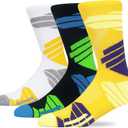 3 x MAKABO Men's Cushioned Athletic Socks 3-Pack, Cushioned Crew Socks with Arch Compression for Sports (5-8, Black/White/Yellow/Multicolor -3m)