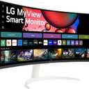 LG 34SR63QA-W 34 inch Smart Curved Monitor with Streaming TV, QHD 1440p, UltraWide Screen, USB Type-C 65W PD, 1800R, webOS, HDR10, 100Hz, Built-in Speaker, AirPlay2, Screen Share, Bluetooth, White