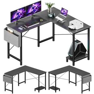 Sweetcrispy L Shaped Computer Desk - Corner Gaming PC Table with CPU Stand Side Bag for Home Office Dorm Sturdy Writing Studying Workstation Modern Simple Reversible, 50-Inch, Inky Black