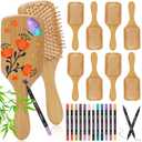 SAYAYA 8 PCS Bamboo Hair Brush for Hair Growth Natural Bamboo Paddle Hairbrush with 12 Multicolor Pens Massaging Scalp Brush for Women Men Kids Detangling Curly Thick Wavy Hair DIY Gift for Crafts