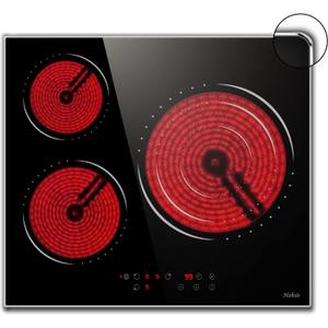 Electric Cooktop 24 inch, 3 Burners Radiant Electric Stove, Built-in Electric Stove Top, Timer & Kid Safety Lock, Glass Protection Metal Frame, 220V-240V Hard Wire (No Plug) Hobsir