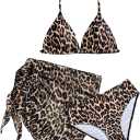 SHENHE Girl's 3 Piece Swimsuits Cute Halter Triangle Bikini Bathing Suit with Beach Cover Up (Leopard Brown) 10Y