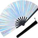 Fans for Line Dancing, 4 Pcs Boots On The Ground Hand Fan, Large Clacking Pop Fans That Make Sound, Women Men Foldable Clapping Handheld Fan for Line Dancing (Laser Silver And Gold)