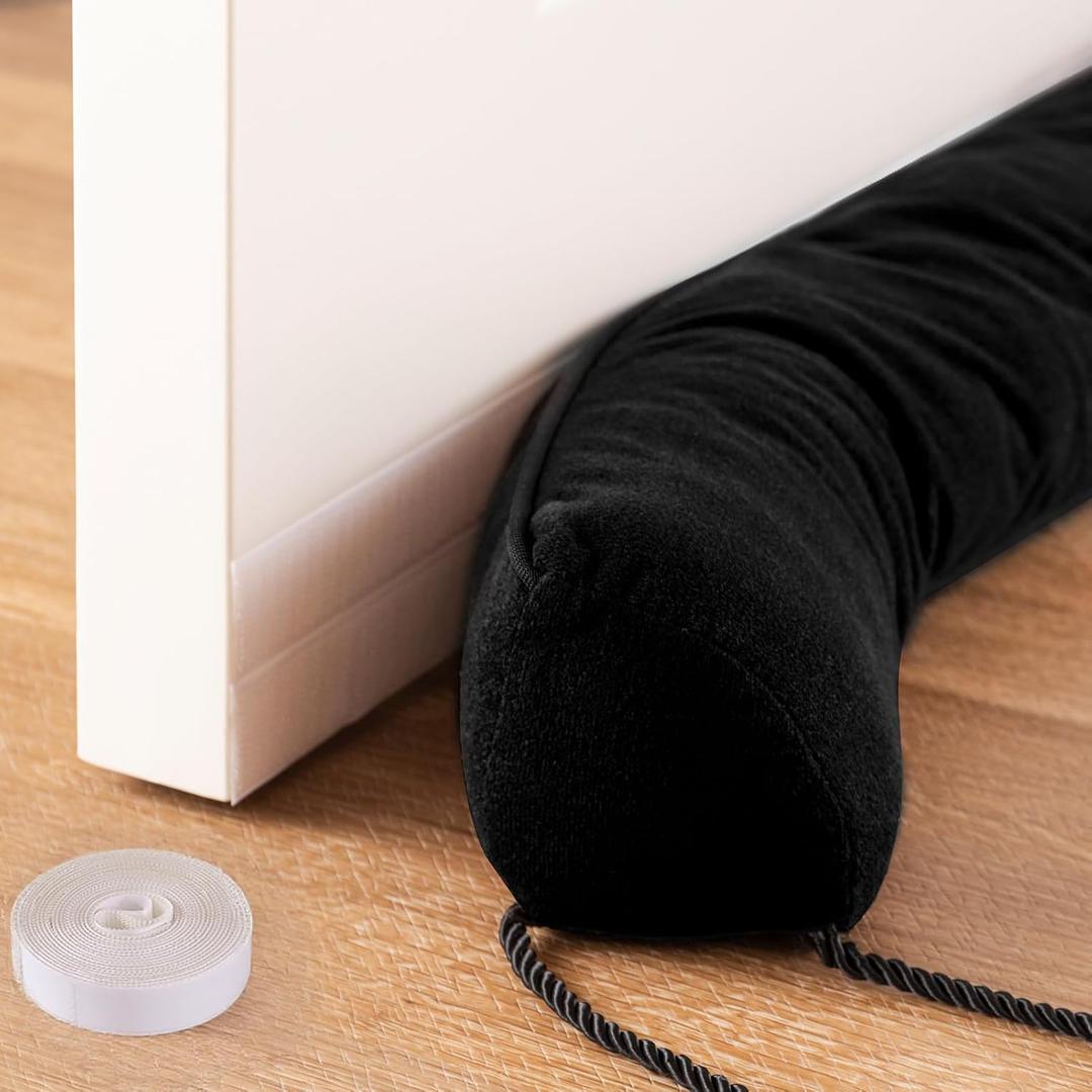 36" Door Draft Stopper for Bottom of Door, Block Hot Air Entering and Keep Cold Air in, up to 3" Door Gap Filler with Reusable & Washable Cover, All-Season Door Sweep for Noise, Wind, Black