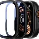 Uyiton for Apple Watch Ultra 3/2/1 Screen Protector - Titanium Alloy Frame & 9H Tempered Glass, Military Protection [Keep Original] Touch Sensitive iWatch Ultra Screen Protector 49mm, Black, 2 Pack