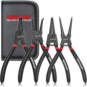 WISEUP Snap Ring Pliers Set, Heavy Duty 4PCS-7 inch Internal/External Circlip Pliers Kit, Straight/Bent Jaw Tips for C-Clip Ring Remover