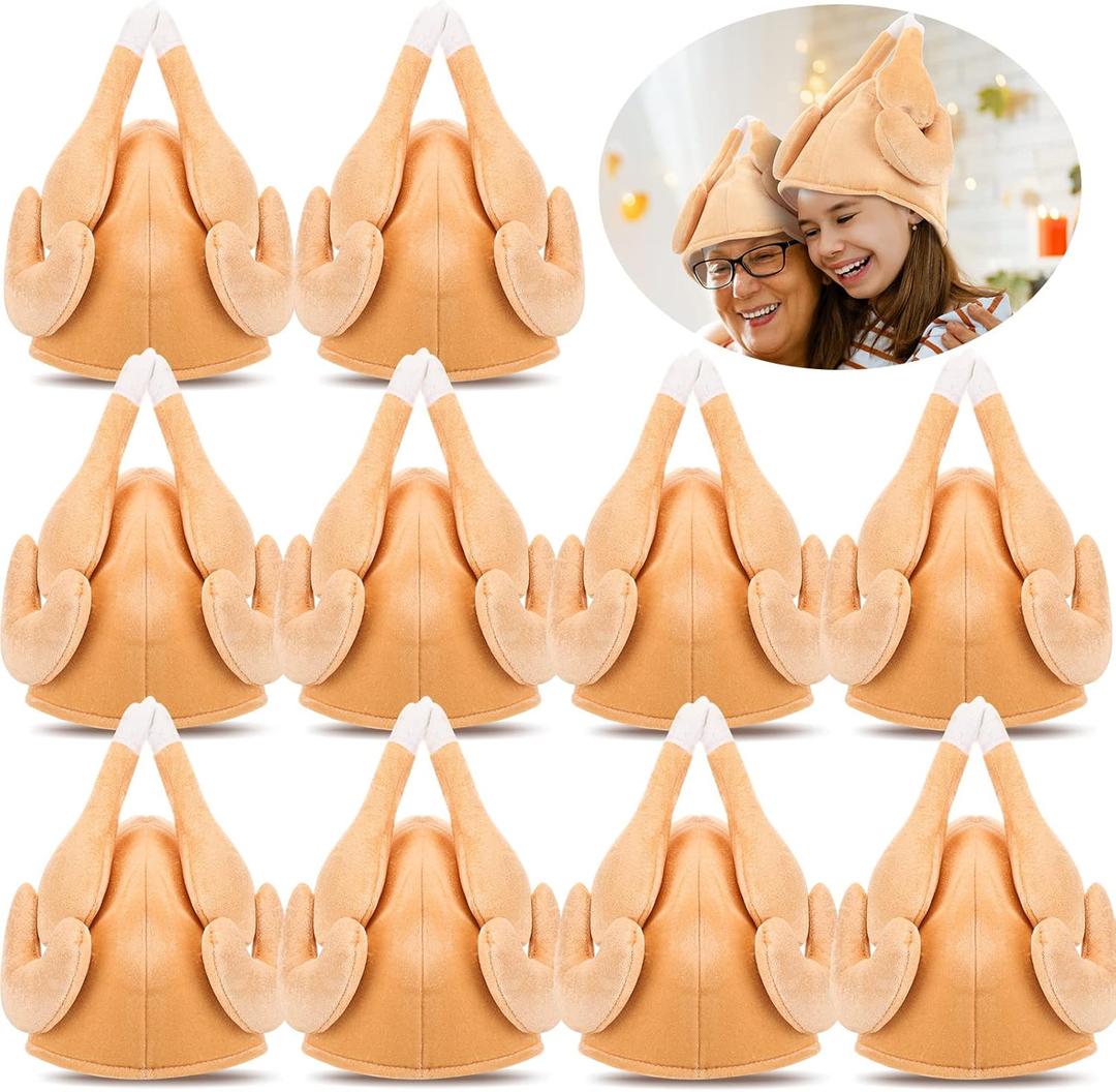 Hanaive 10 Pieces Thanksgiving Turkey Hats Bulk for Adults Turkey Costume for Dress-up Party Plush Turkey Hat Party Supplies