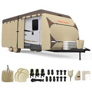 Umbrauto Travel Trailer RV Cover – Upgraded 7-Layer Top Camper Cover, Waterproof & Windproof Trailer Cover for 20'-22' RV, Includes 4 Tire Covers, Tongue Jack Cover and Gutter Cover