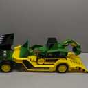 John Deere 2ft Extra Large Mega Mover Dual Joystick Motorized Trucks: Front Loader & Hoe with Trailer, Lights, Sounds Construction Toys for Kids 3+