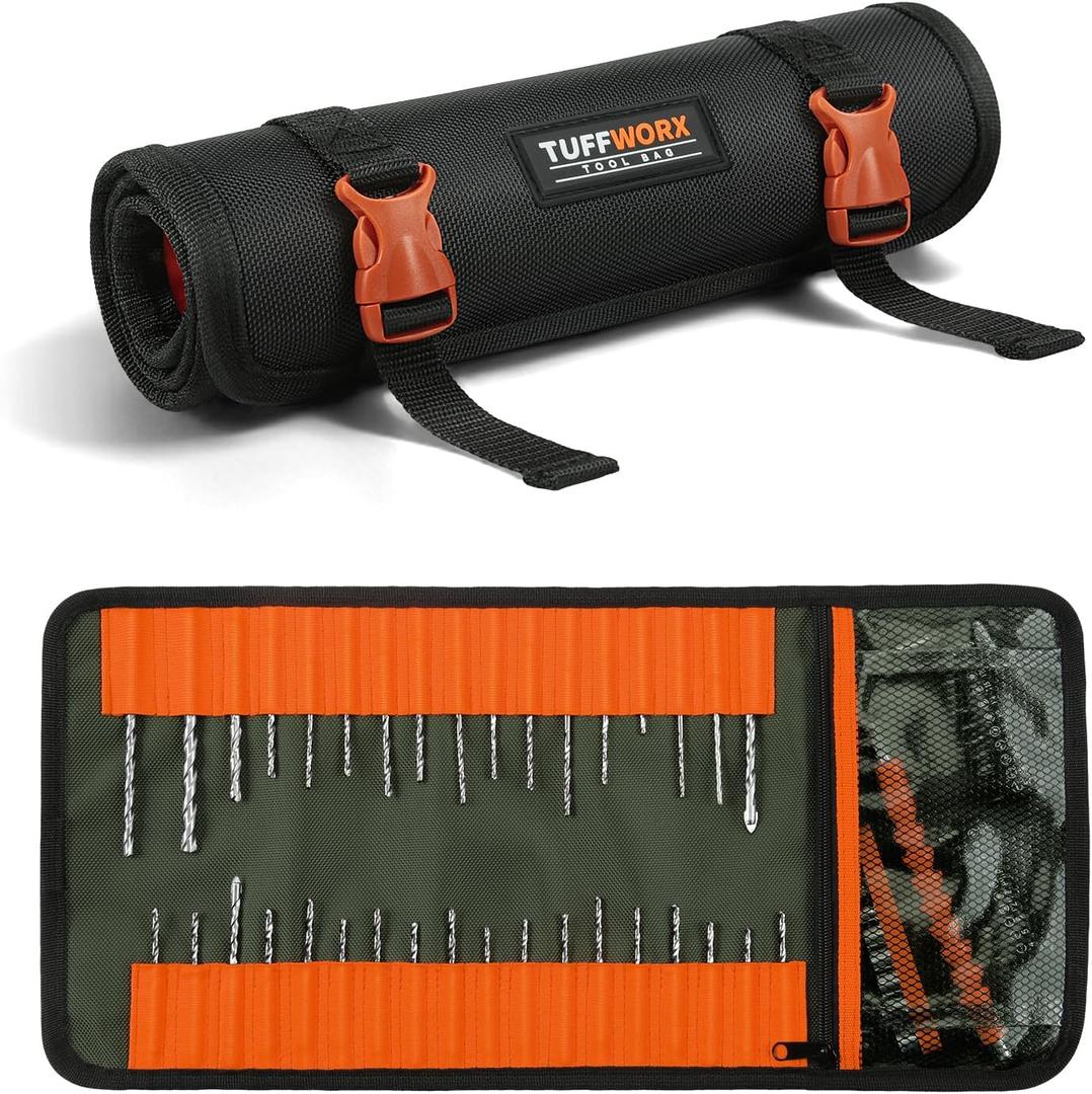 Tool Roll Bag, Black with Orange Buckles, Portable Tool Organizer