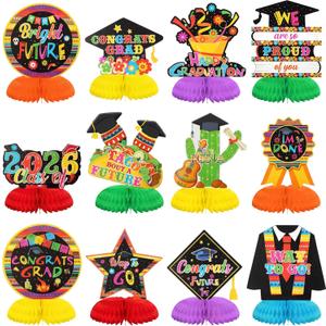 12 Pcs Mexican Graduation Honeycomb Centerpieces Fiesta Graduation Party Decorations Cinco De Mayo Table Centerpieces 2026 Mexican Congrats Grad Table Topper for Class Party