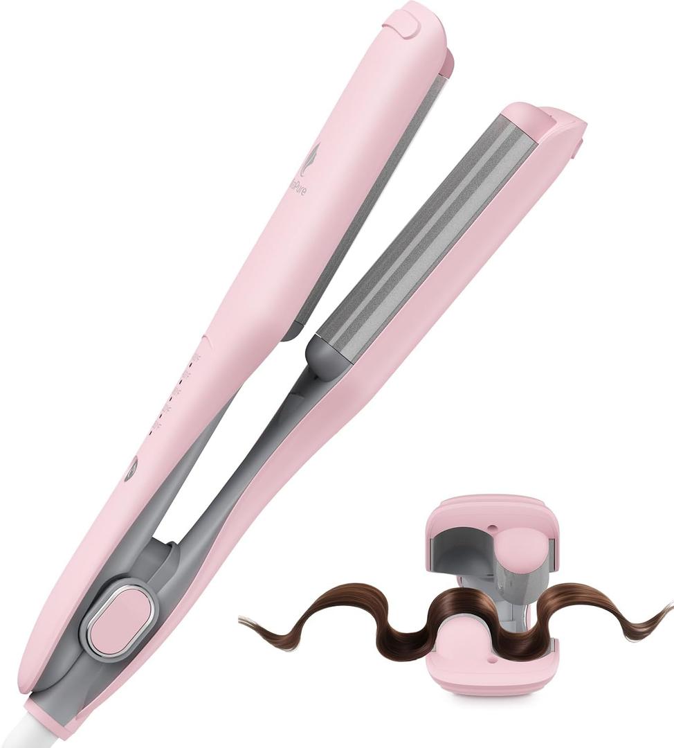 Curling Iron Hair Crimper Waver, MiroPure Waves Curling Wand 1 inch with 30S Fast Heating & PTC Heater, Deep Waver Hair Curler for Women, Dual Voltage, Pink