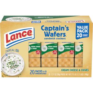 Lance Sandwich Crackers, Captain's Wafers Cream Cheese and Chives, 20 Packs, 6 Sandwiches Each (1.37 Oz (Pack of 20))(BB: August 2, 2025)