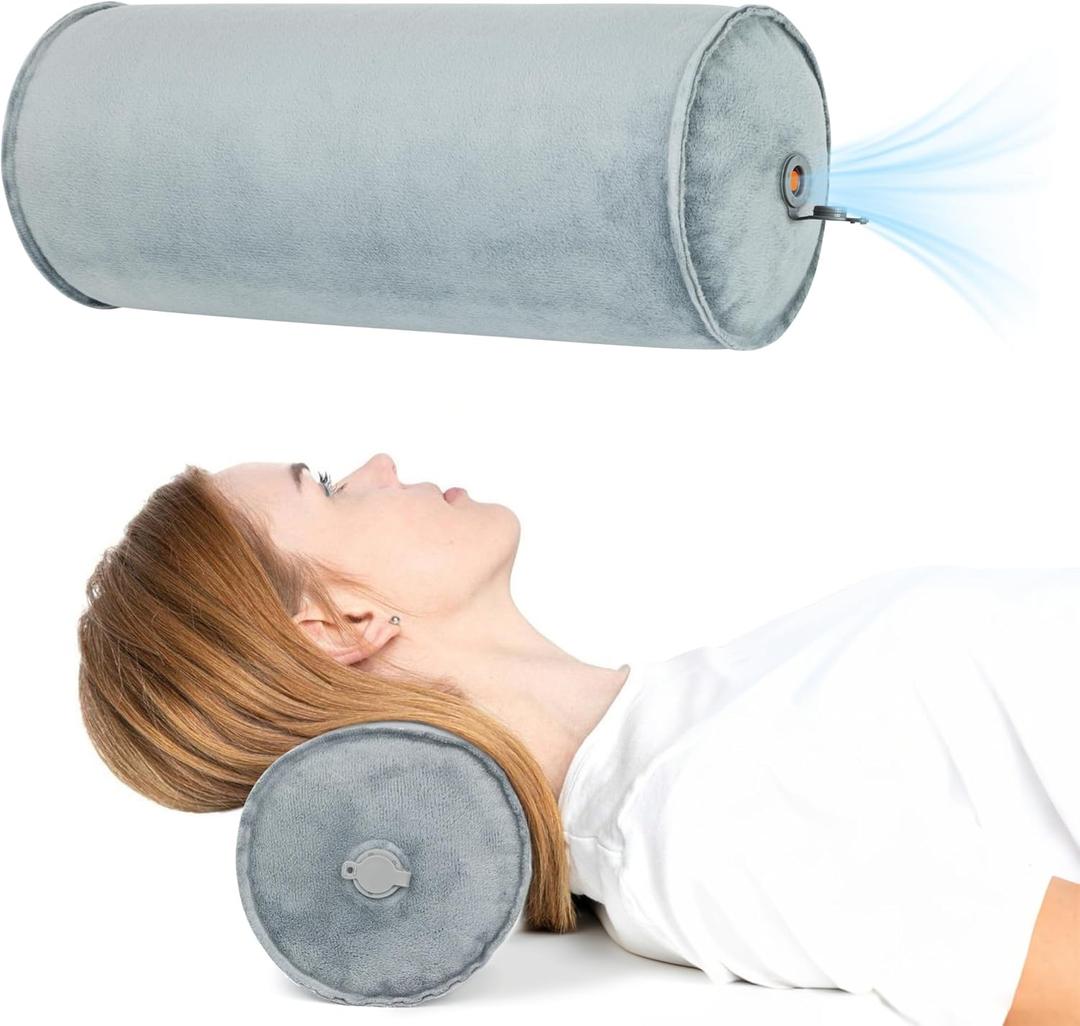 ONTYZZ Inflatable Round Neck Pillow Cervical Roll Pillow Cylinder Bolster Pillow for Head, Neck, Back, Legs and Yoga, Grey4.92 * 14.96