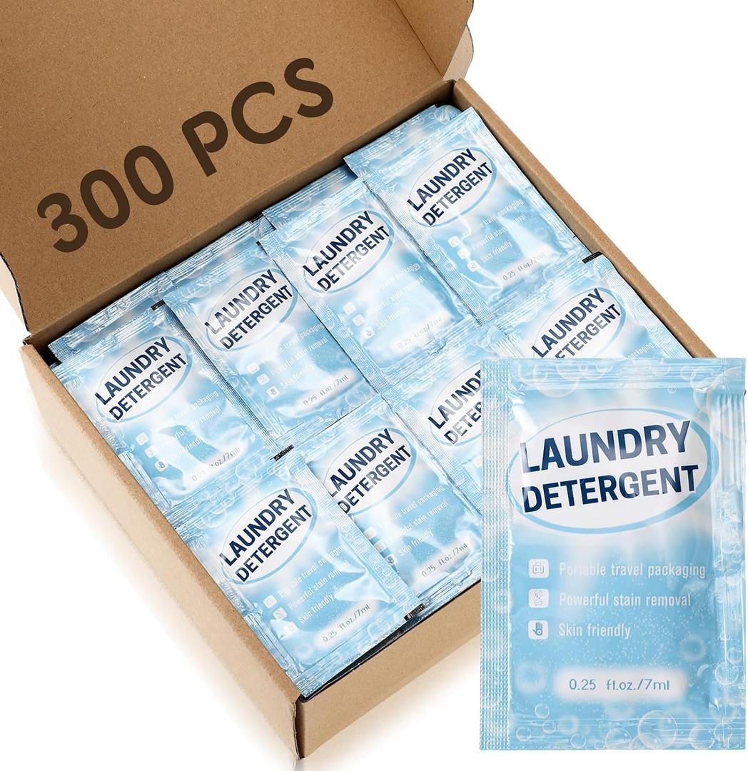 Leelosp 300 Pcs Individual Travel Laundry Detergent Bulk Travel Size Laundry Detergent Packets Portable Single Use Liquid Soap for Traveler Hostel Essentials Cleaning