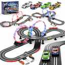 3 IN 1 Slot Car Race Track Sets with 4 High Speed Slot Cars, Electric Race Car Track Include Circular Overpass Flash Tracks, 1:43 Remote Control Track Car Game Toys Gifts for Adults Boys Ages 6 7 8-12