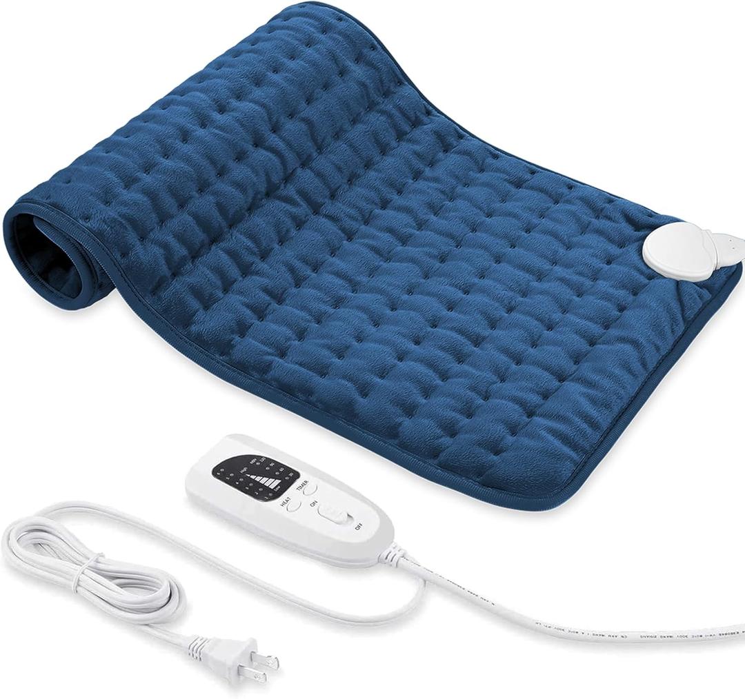 Electric Heating pad with 6 Heat Settings, Auto Shut Off, Dry Electric Heating for Back Neck Knee Arms Legs Shoulder Heat Pads for Christmas Birthday Father's Day Mother's Day (24"X12", Dark Blue)