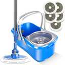 Spin Mop and Bucket Set,Masthome EasyWring Microfiber Spin Mop with 3 Mop Pads,Pedal Spinning Mops and Bucket with Wringer Set for Floor Cleaning - Home & Office Suitable (Dark Blue)