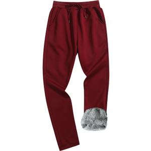 MACHLAB Men's Winter Fleece Joggers Pants Sherpa Lined Sweatpants Warm Thick Track Pants (Red, L)