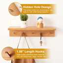 Coat Rack Shelf Wall Mounted Oak Wood Entryway Shelf with 5 Hooks Wall Coat Hook Rack with Floating Shelf for Bedroom, Living Room, Kitchen (Natural,20 inch)