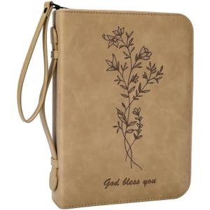 Bible Cover Case for Women with Detachable Wristlet Strap, PU Leather Bible Cover for Girl, Minimalist and Floral Design