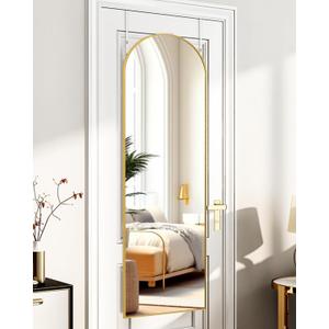 Full Length Mirror Door Hanging, Door Mirror, Over The Door Mirror Full Length, 50"x16" Bathroom Door Mirror, Long Mirror for Bedroom Living Room Locker Room (Gold)