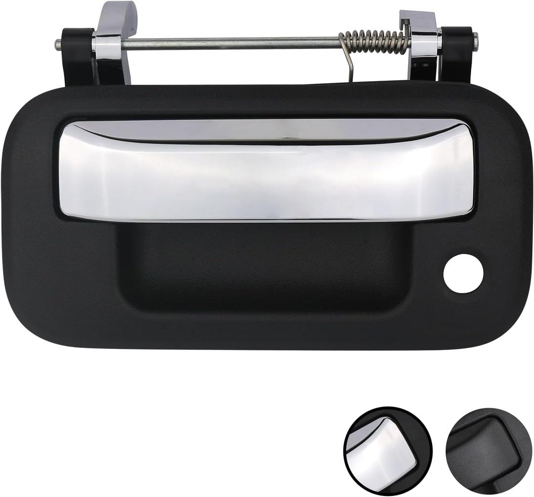 TQPONLY Tailgate Handle with Keyhole,Compatible with Ford F150 F250 F350 F450 F550 Super Duty Explorer Sport Trac/Lincoln Mark LT Pickup Rear Door Latch Handle (Chrome Lever&Texture Bezel)