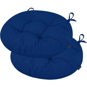 idee-home Outdoor Bistro Chair Cushions Set of 2, Round Seat Cushions | 15”x15”x 4” Thick Outdoor Round Seat Pads Tufted with Ties, Waterproof Patio Furniture Pads for Garden